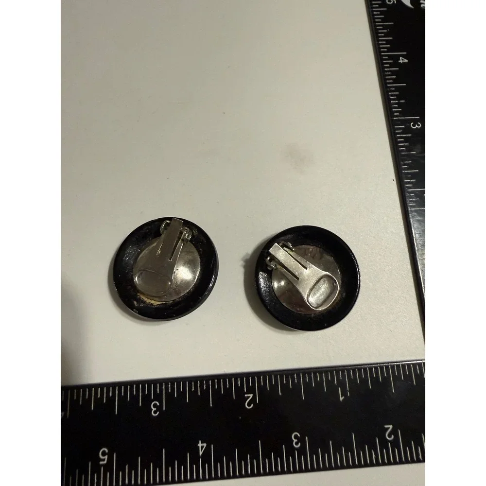 Vintage Black Faceted Checkerboard Clip On Earrings Round Statement Jewelry‎
